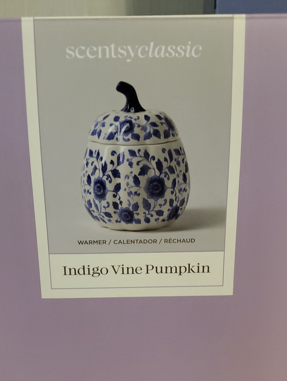 Scentsy Indigo Vine Ceramic Pumpkin Warmer - Indigo and White